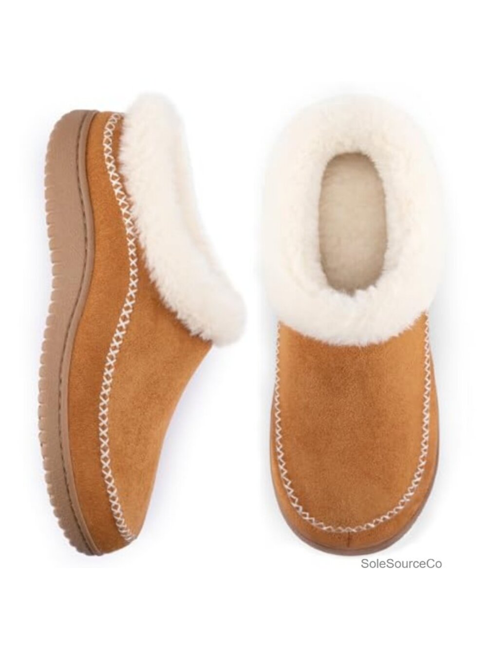 Women's Moc Toe Fuzzy House Slippers with Memory Foam, Hard Sole, Indoor Outdoor